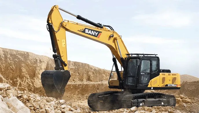 Professional earthmoving equipment at construction site